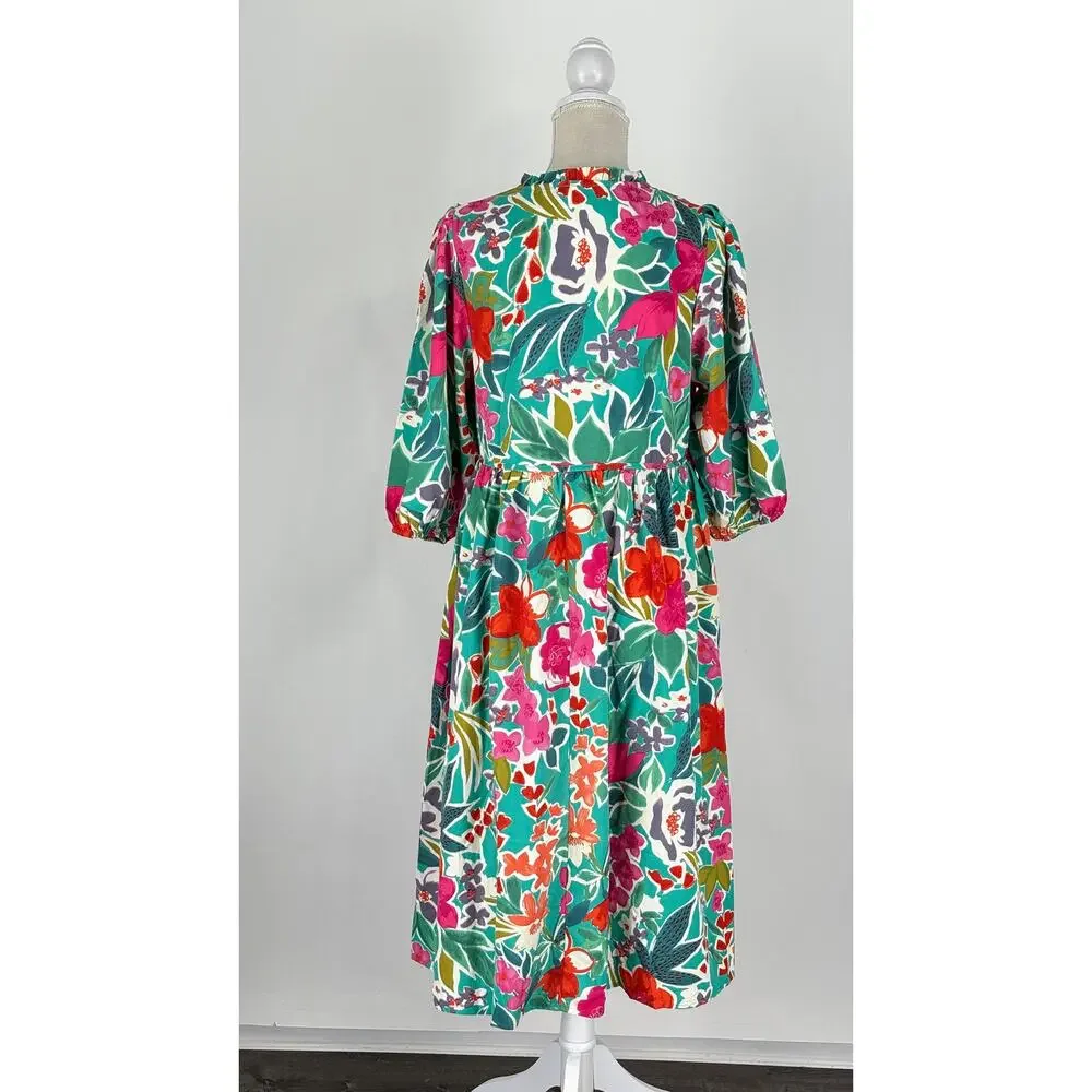 Shop The Mint Feels Right Green Floral Midi Dress Womens Size Medium New